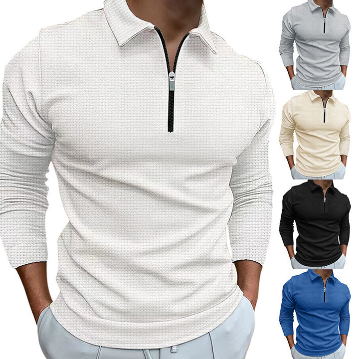 Men's Long Sleeve Polo Shirt with Modern Zipper and Breathable Structure Lisslune