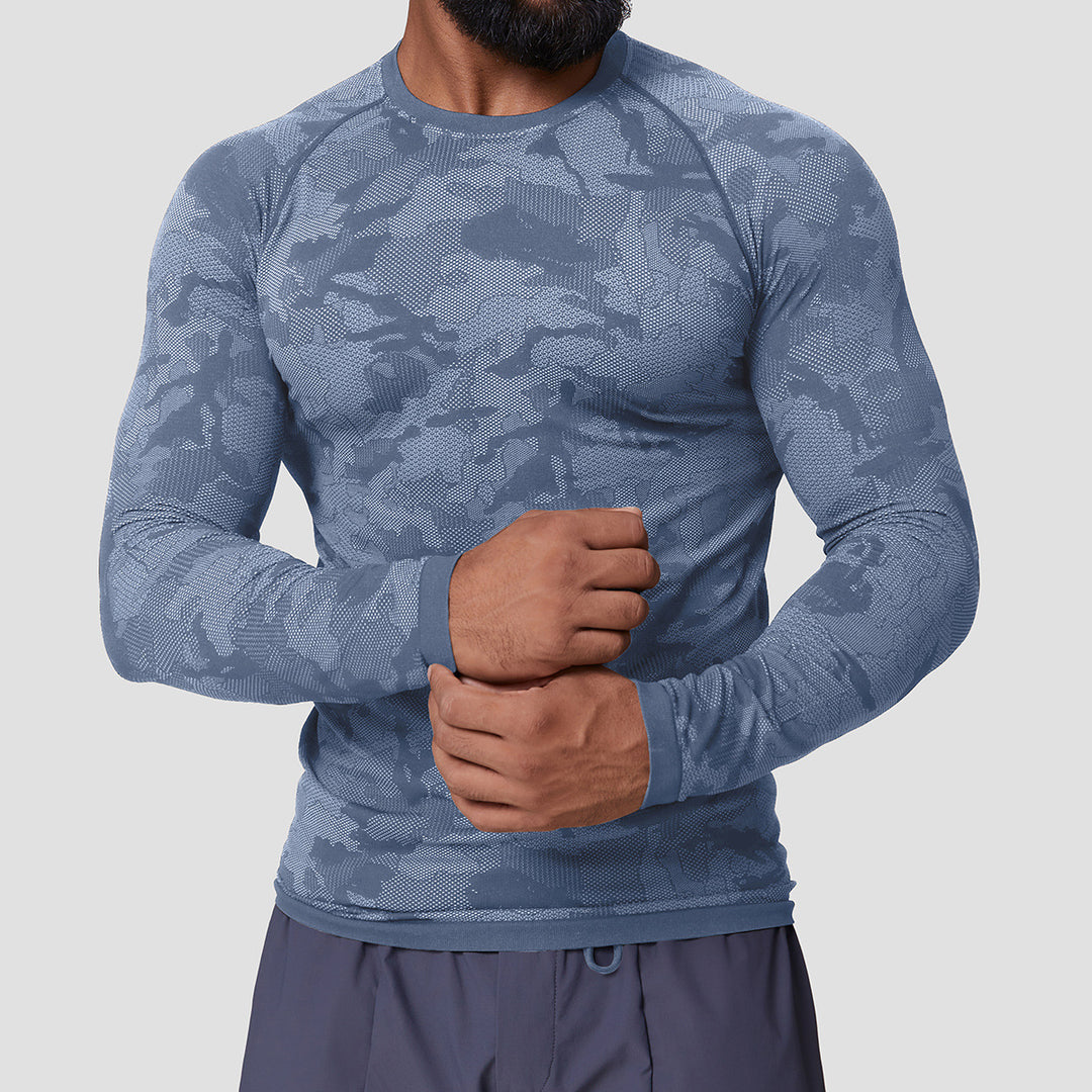 Men's Long Sleeve Compression Shirt with Camouflage Pattern Lisslune