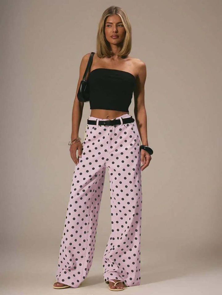 Damen weite Polka-Dot Palazzo-Hosen mit high-waist Schnitt Lisslune