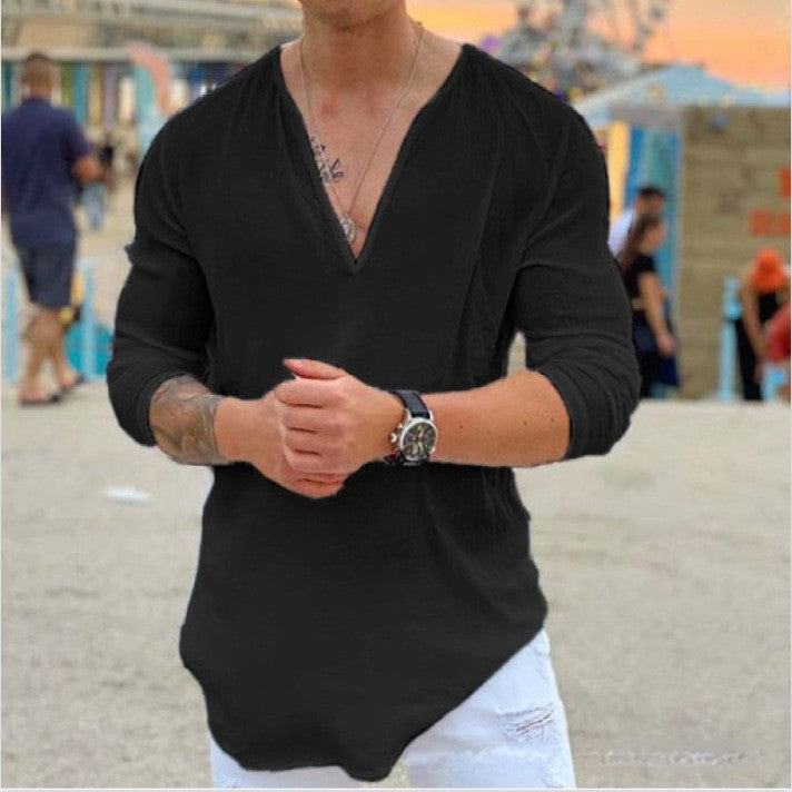 Men's long sleeve shirt with modern V-neck and elegant cut Lisslune