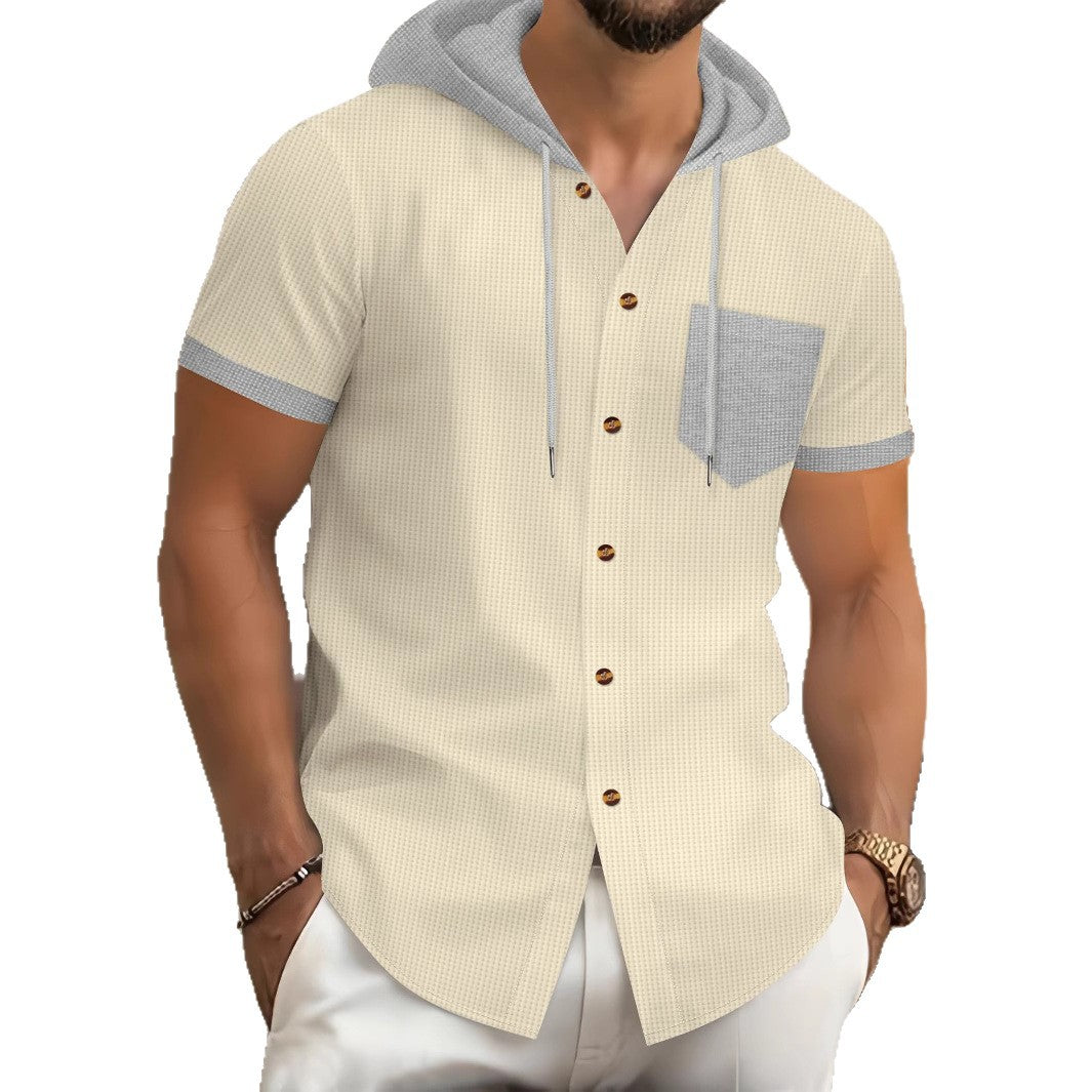 Men's stylish short-sleeve shirt with integrated hood and practical chest pocket Lisslune