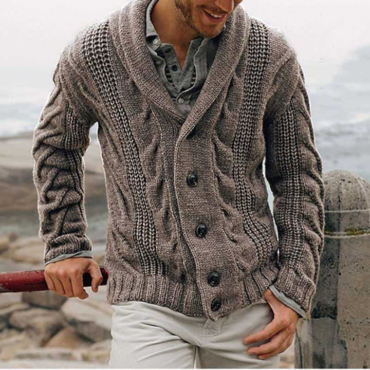 Men's cardigan with modern cable pattern and high collar Lisslune