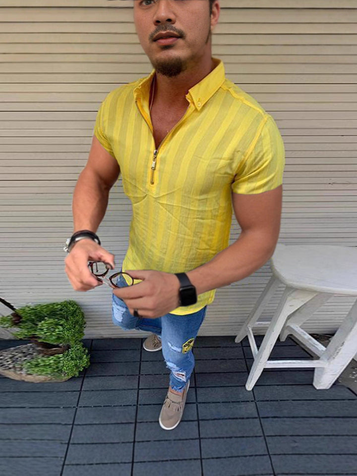 Men's short-sleeve shirt with modern stripes and elegant zip opening Lisslune