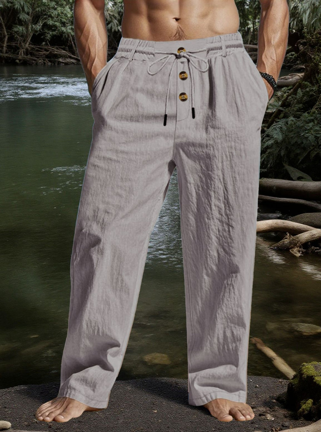 Men's Casual Linen Pants with A Loose Fit and Practical Drawstring Lisslune