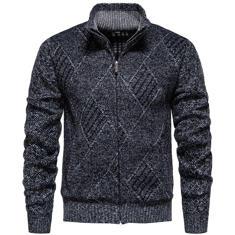 Men's cardigan with modern cable pattern and high collar Lisslune