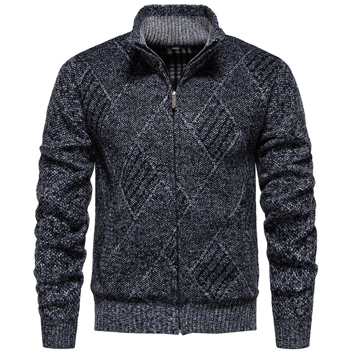 Men's cardigan with modern cable pattern and high collar Lisslune