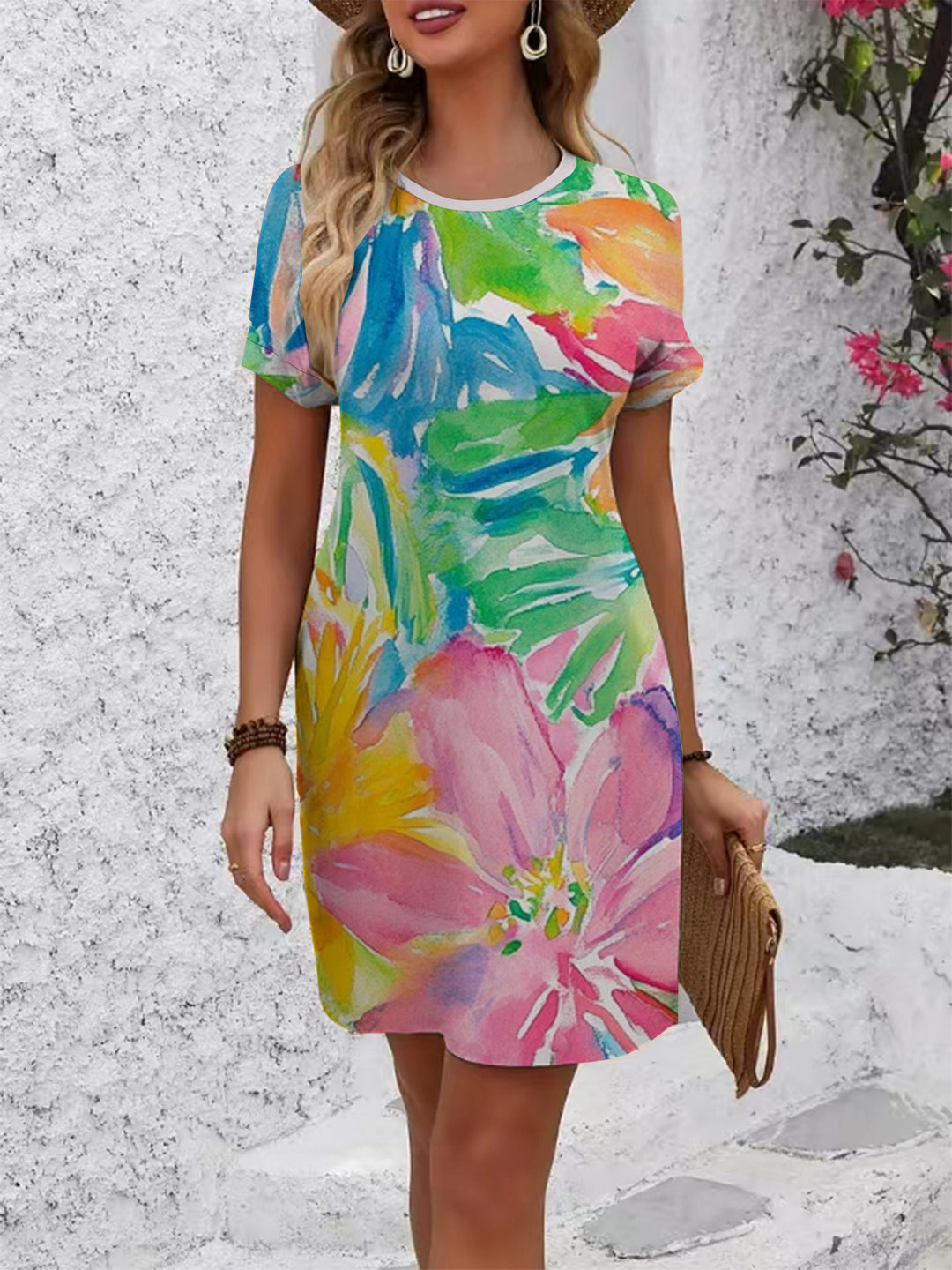 Women's comfortable casual dress with vibrant floral pattern and loose fit Lisslune