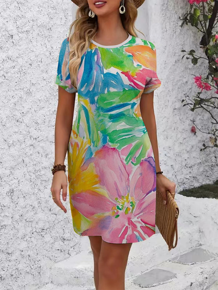 Women's comfortable casual dress with vibrant floral pattern and loose fit Lisslune
