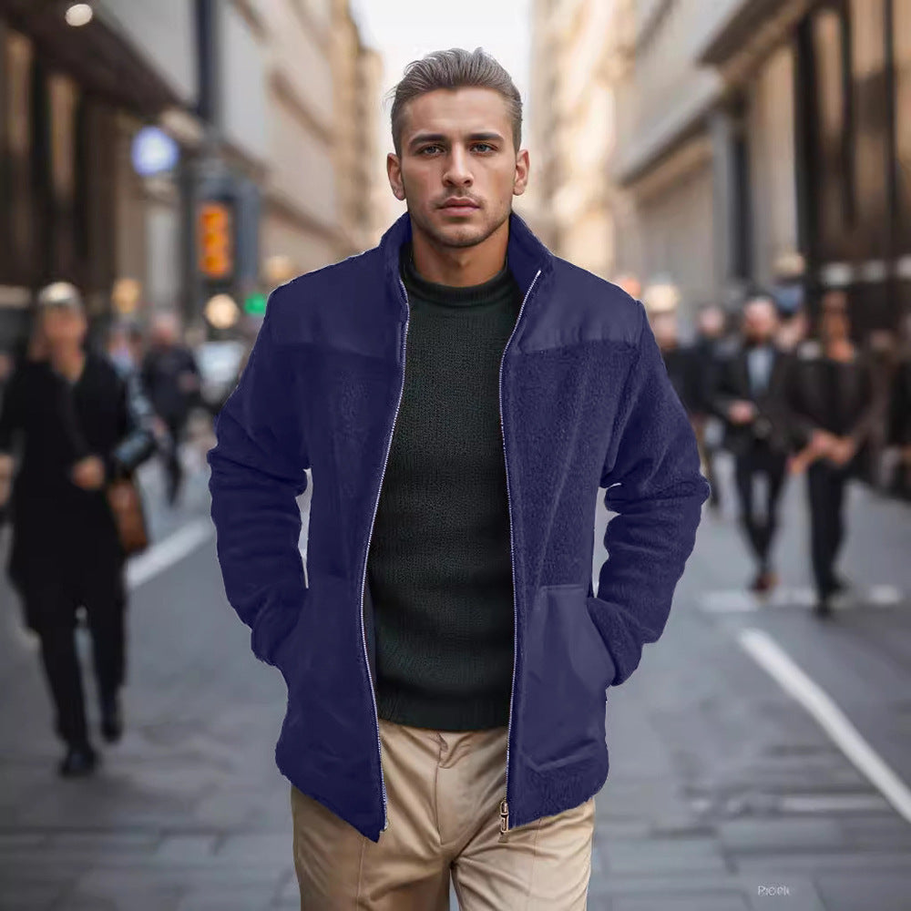 Men's fleece jacket with high collar and practical pockets Lisslune