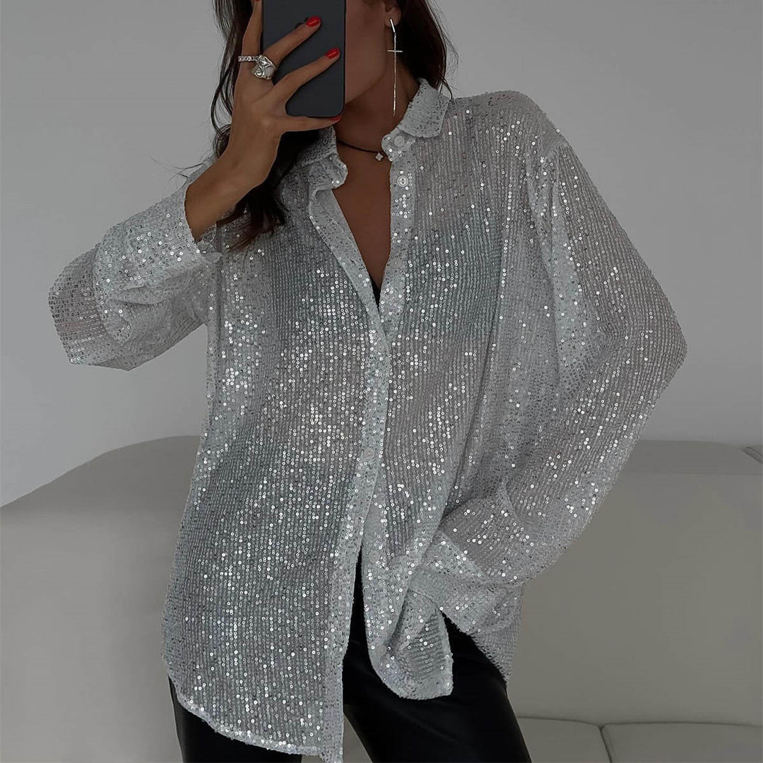 Ladies Glittering Blouse with Shimmering Texture and Casual Cut Lisslune