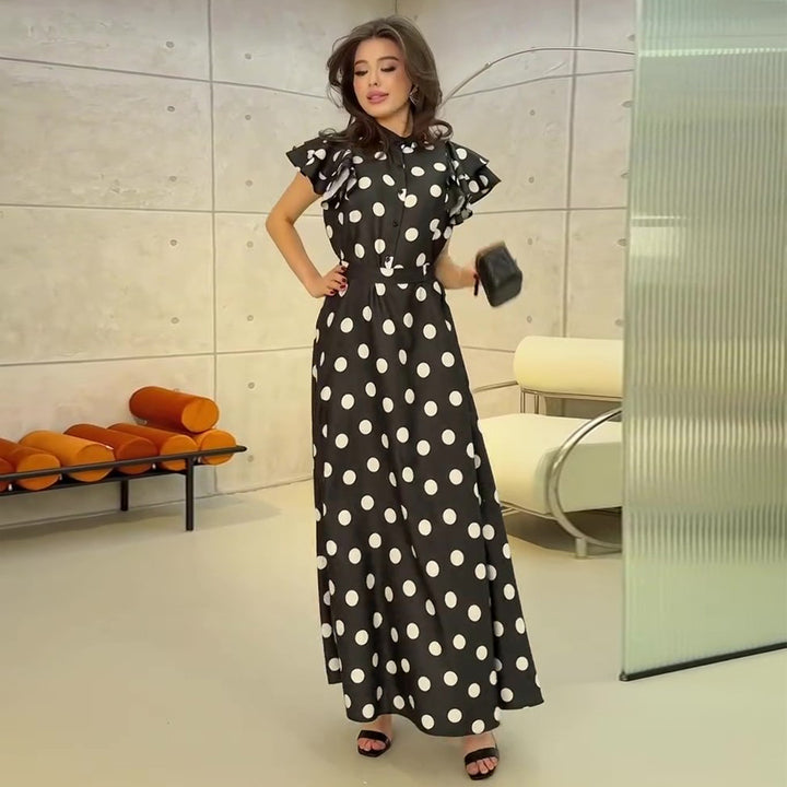 Women's maxi dress with voluminous ruffle details and polka dot pattern Lisslune