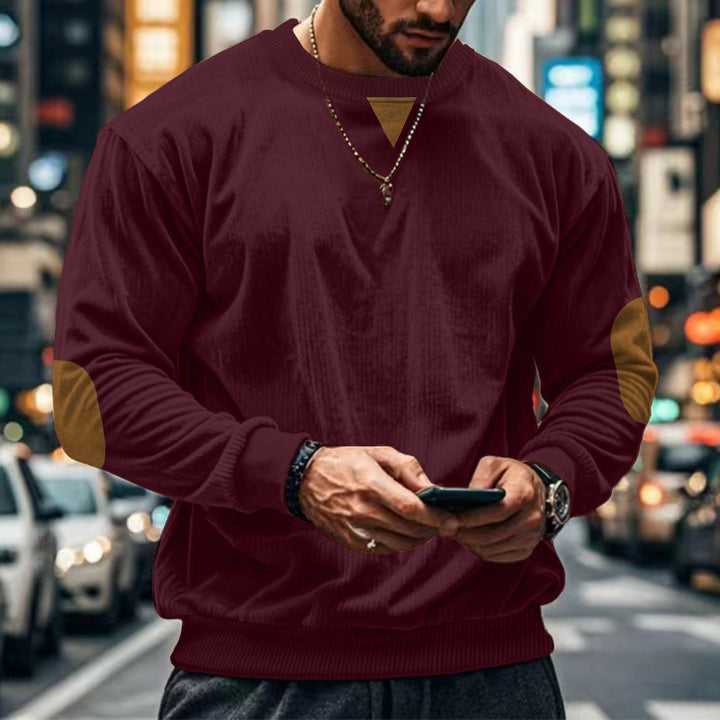 Men's comfortable round neck sweater with elbow patches Lisslune
