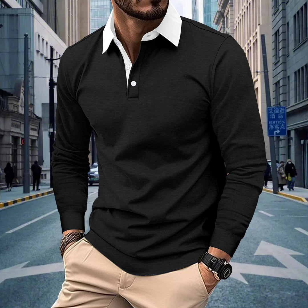 Men's Long Sleeve Polo Shirt with Contrasting Collar Lisslune