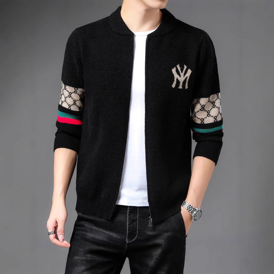 Men's stylish cardigan with colorful accents and high collar Lisslune