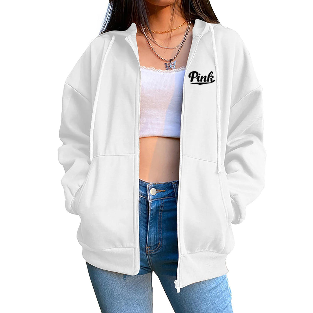 Women's relaxed hoodie jacket with practical zip and stylish lettering Lisslune