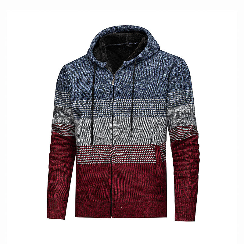 Men's Stylish Cardigan with Hood and Gradient Lisslune