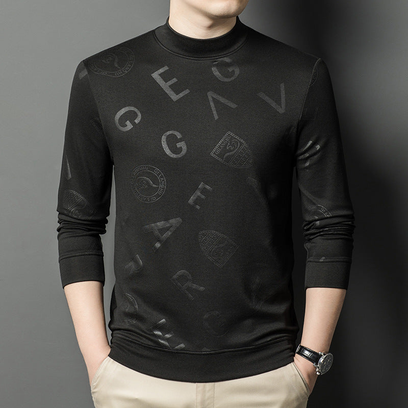 Men's elegant stand-up collar sweater with subtle logo pattern Lisslune