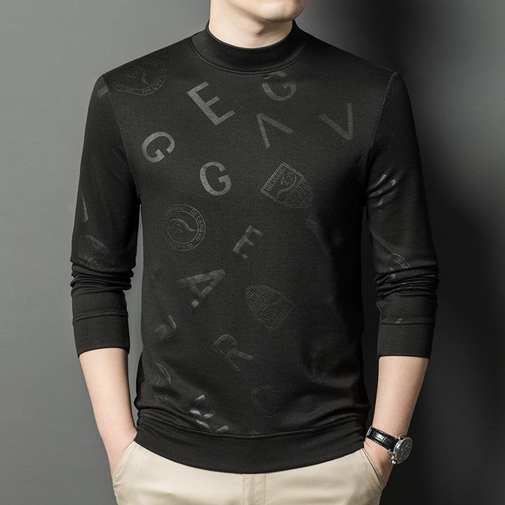 Men's elegant stand-up collar sweater with subtle logo pattern Lisslune
