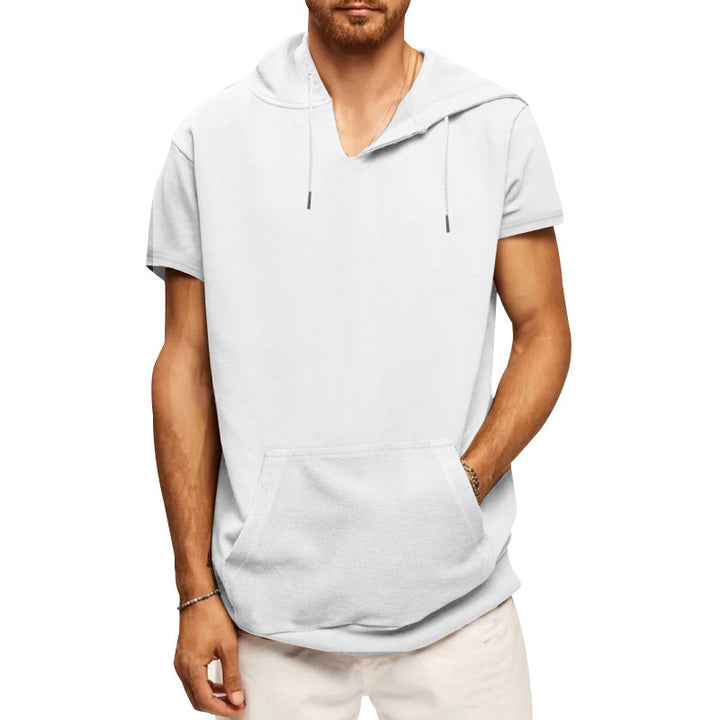 Men's Short Sleeve Hoodie with Practical Kangaroo Pocket Lisslune