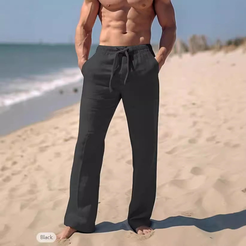 Men's airy summer pants made of lightweight linen fabric with adjustable drawstring Lisslune
