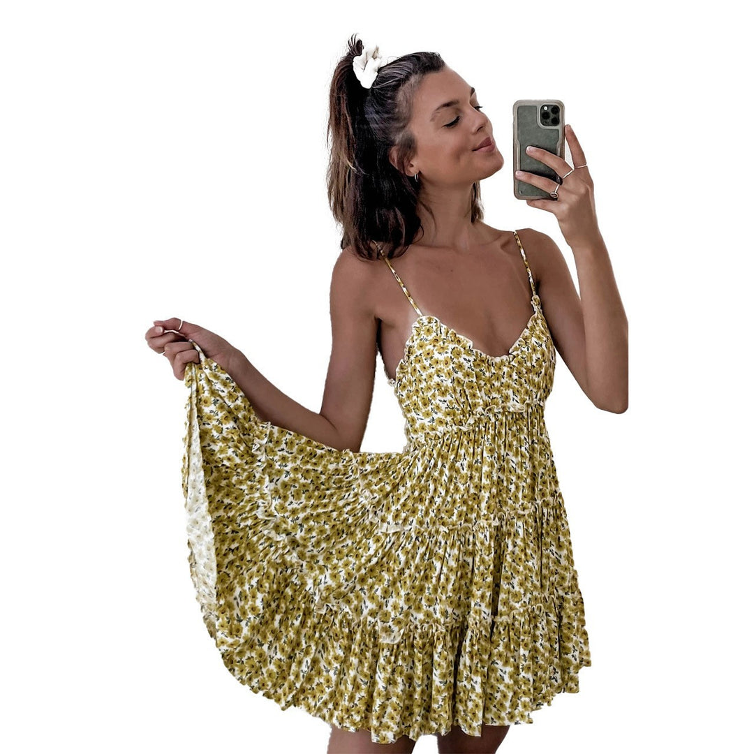 Women's Summer Ruffled Dress with Adjustable Straps and Flowing Cut
