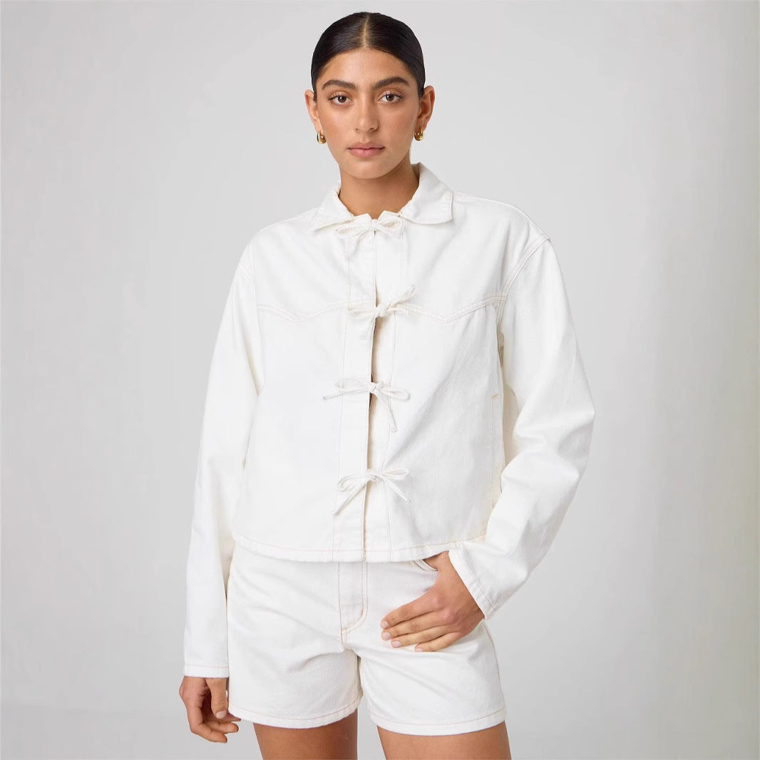 Women’s Modern Denim Jacket with Tie Belt Lisslune