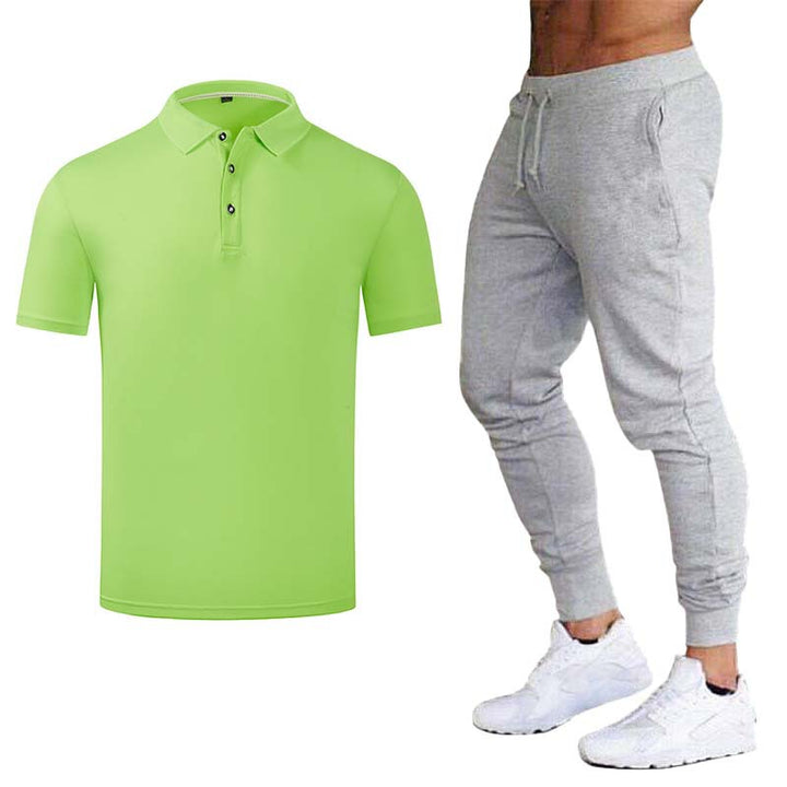 Men's Sporty Polo Shirt with Fashionable Accents and Sweatpants Lisslune