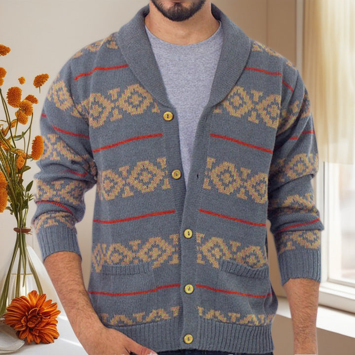 Men's cardigan with modern geometric pattern and practical pockets Lisslune