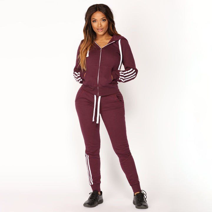 Women's sporty hoodie jumpsuit with elastic waist and modern striped design Lisslune