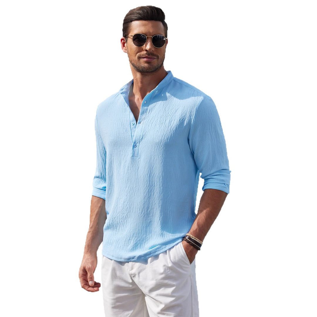 Men's linen shirt with modern V-neck and comfortable fit Lisslune