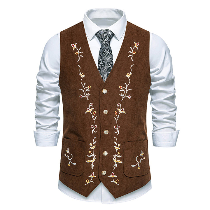 Men's Elegant Holiday Waistcoat with Floral Embroidery Lisslune