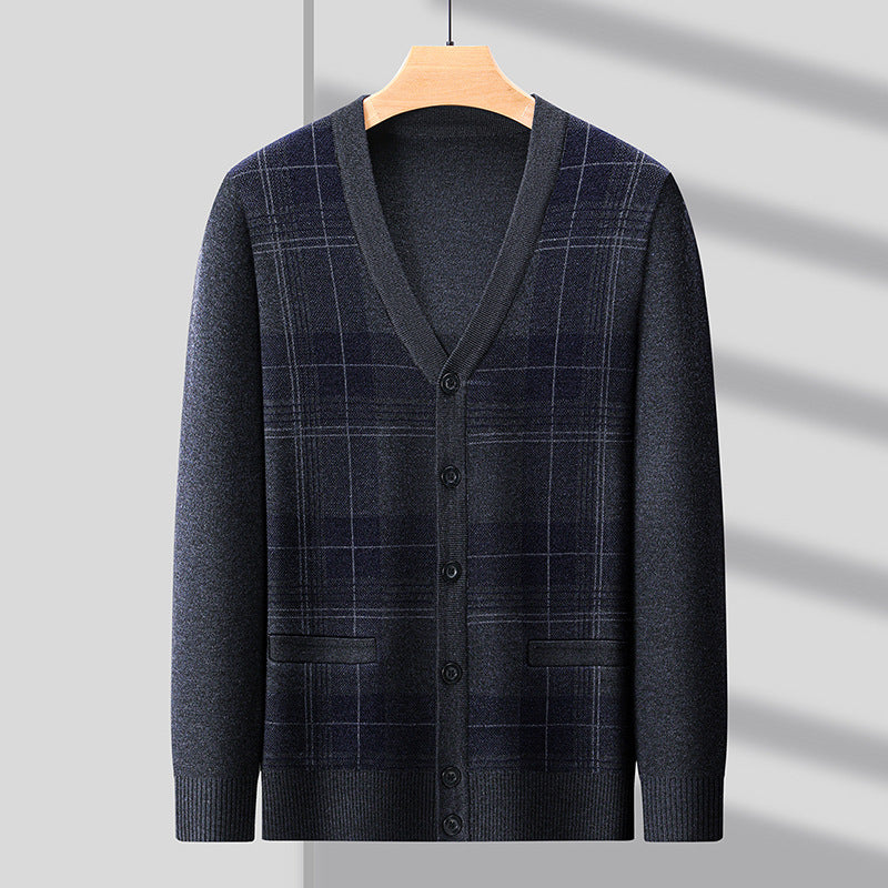 Men's Fashionable Cardigan with Classic Check Pattern and Button Placket Lisslune