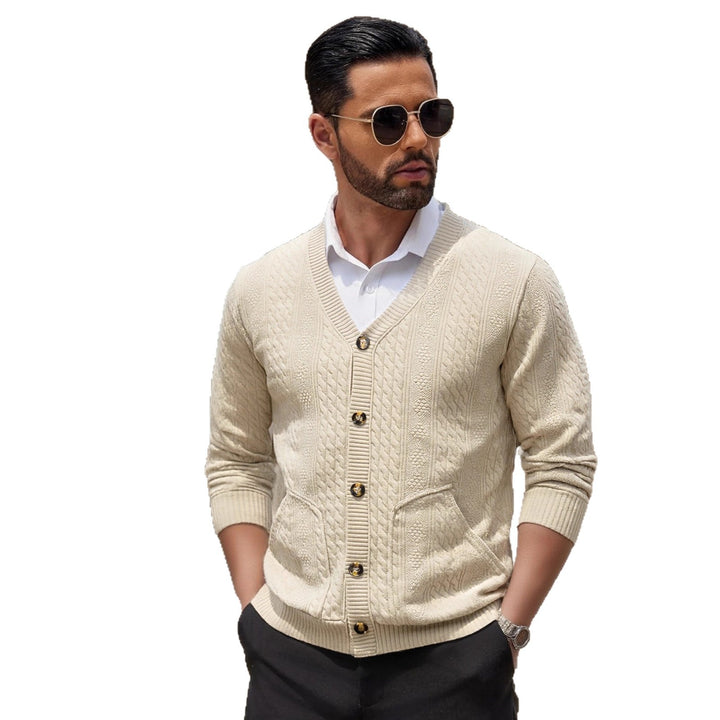 Men's stylish knitted cardigan with practical pockets and unique texture Lisslune