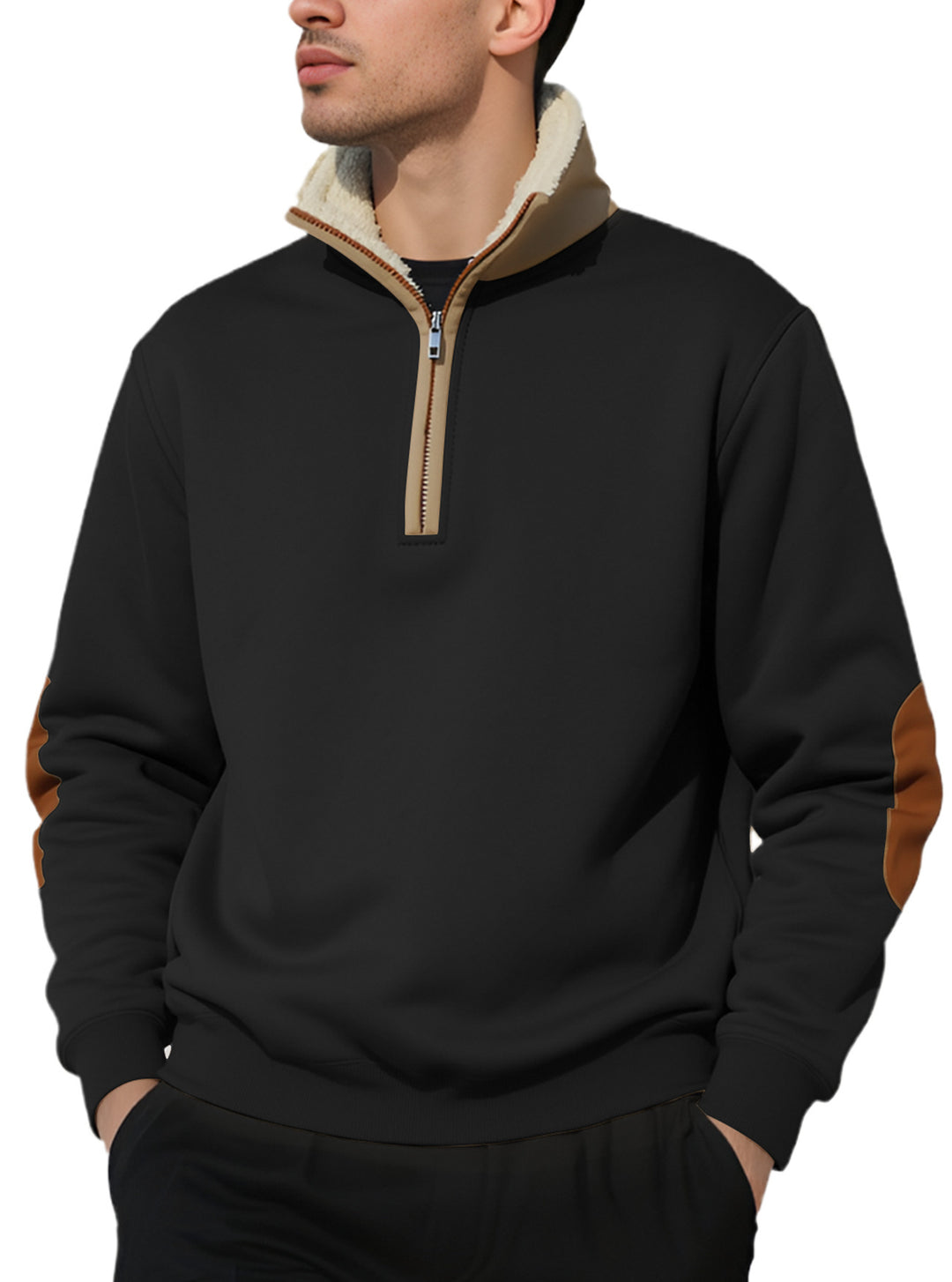 Men's fleece pullover with high collar and elegant contrast details Lisslune