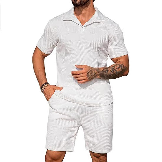 Men's Casual Short Sleeve Set with Fashionable Design and Textured Top Lisslune