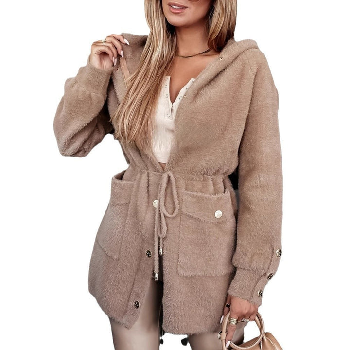 Ladies Cozy Fleece Jacket with Hood and Snap Buttons Lisslune