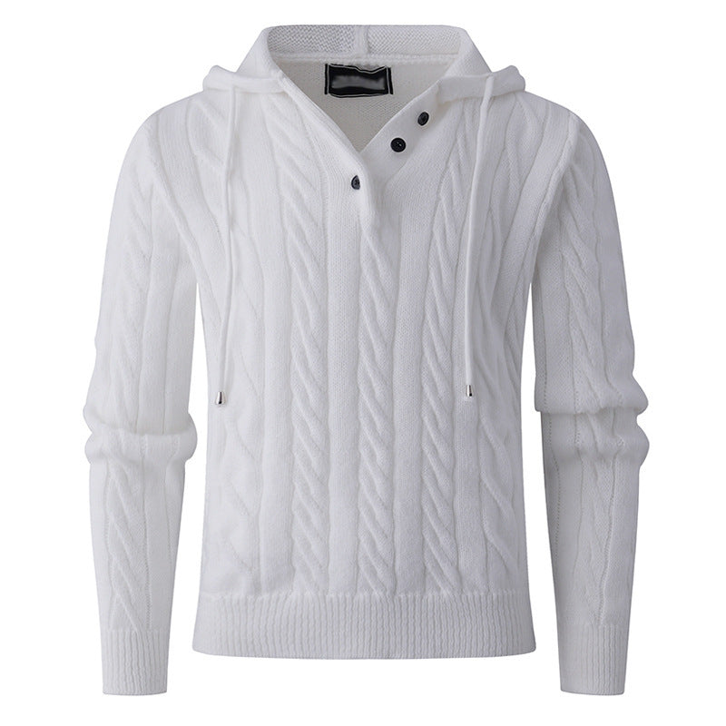 Men's chunky knit sweater with hood and modern cable pattern Lisslune