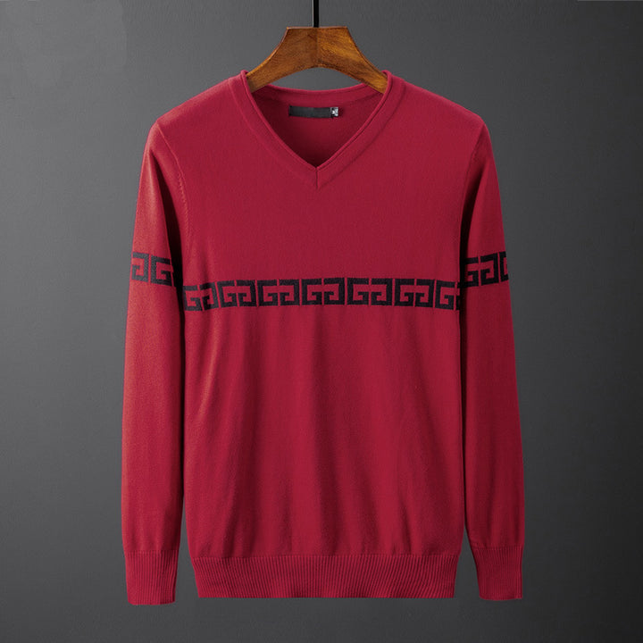 Men's sweater with V-neck and decorative pattern Lisslune