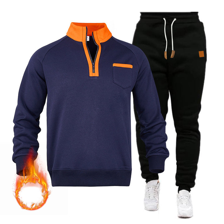 Men's sweatshirt and jogging pants set with modern stand-up collar and practical chest pocket Lisslune