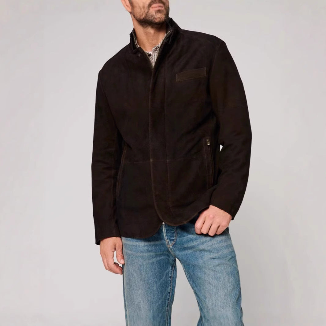 Men's suede jacket in classic cut with stand-up collar and practical pockets Lisslune