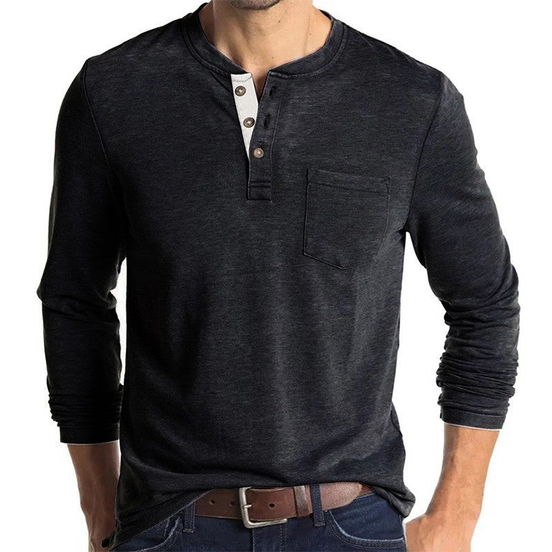 Men's long-sleeve shirt with modern Henley collar and chest pocket Lisslune
