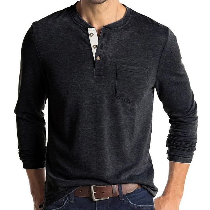 Men's long-sleeve shirt with modern Henley collar and chest pocket Lisslune