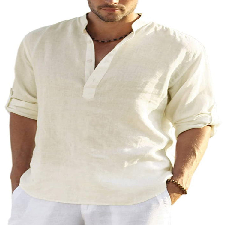 Men's linen shirt with short cuffs and modern accents Lisslune