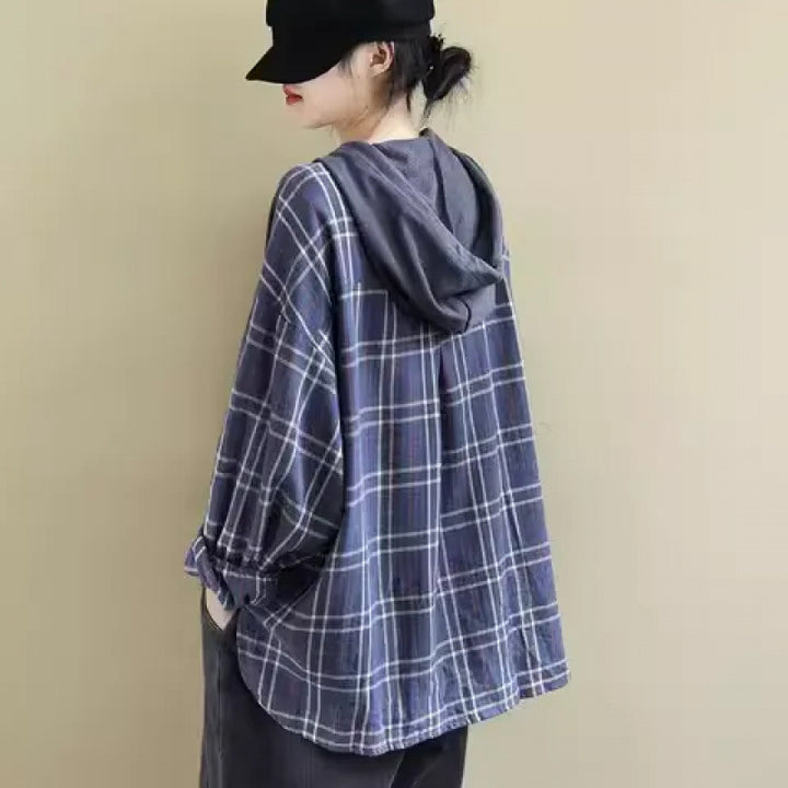 Women's hoodie with casual checkered appliqué and soft inner lining Lisslune