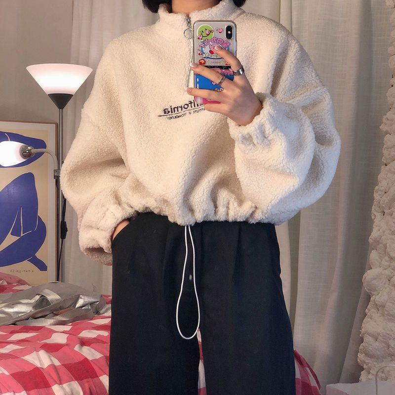 Women’s fleece pullover with stand-up collar and zipper Lisslune