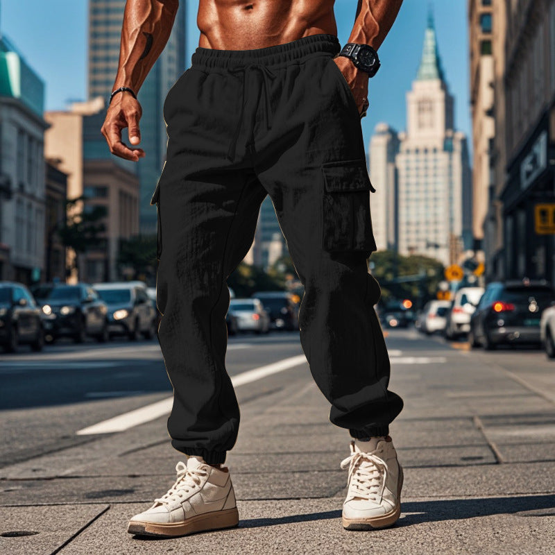 Men's cargo pants made of breathable linen blend with elastic waistband and practical side pockets Lisslune