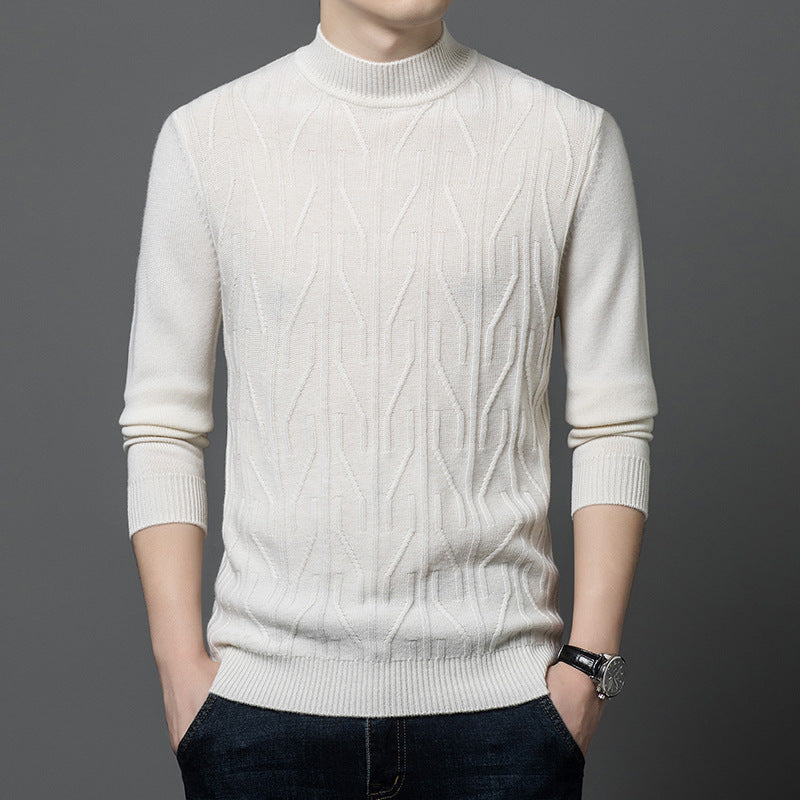 Men's Knitted Pullover with Cable Pattern and Stand-Up Collar Lisslune