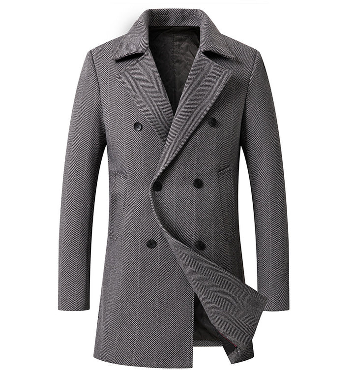 Men's elegant double-breasted coat with textured herringbone pattern Lisslune