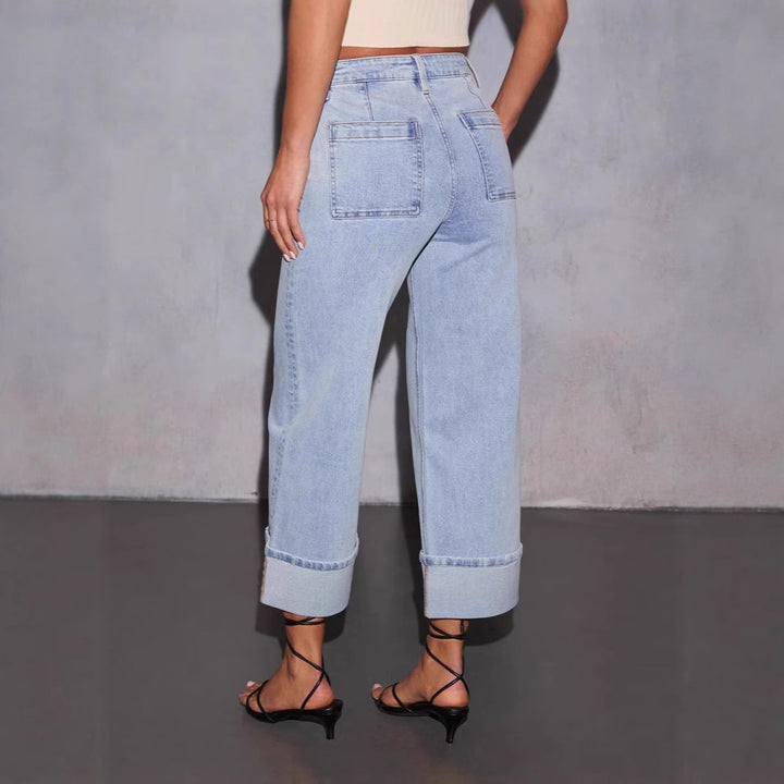 Women's wide-cut jeans with pockets and fashionable hem Lisslune
