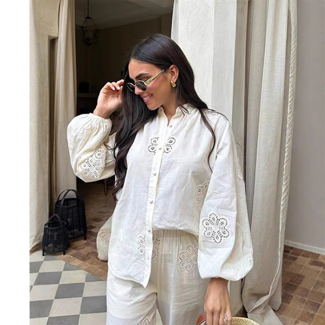 Ladies airy cotton blouse with intricate embroidery design and wide sleeves Lisslune